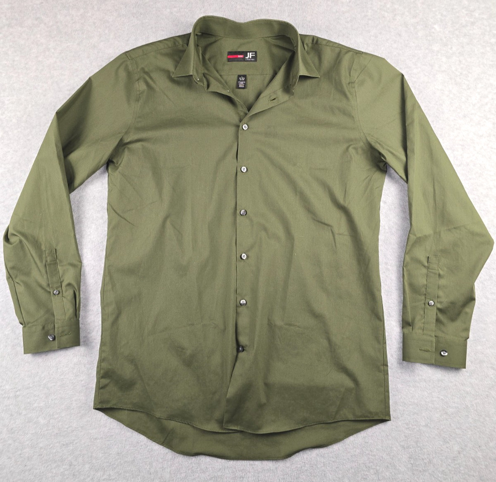 J Ferrar Mens shirt, casual straight collar, Green, short sleeve, 16-16 1/2